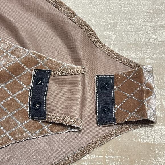 Velvet Diamond Check Print Bodysuit Top Size S Light Brown Metallic Cheeky NEW - Picture 8 of 14